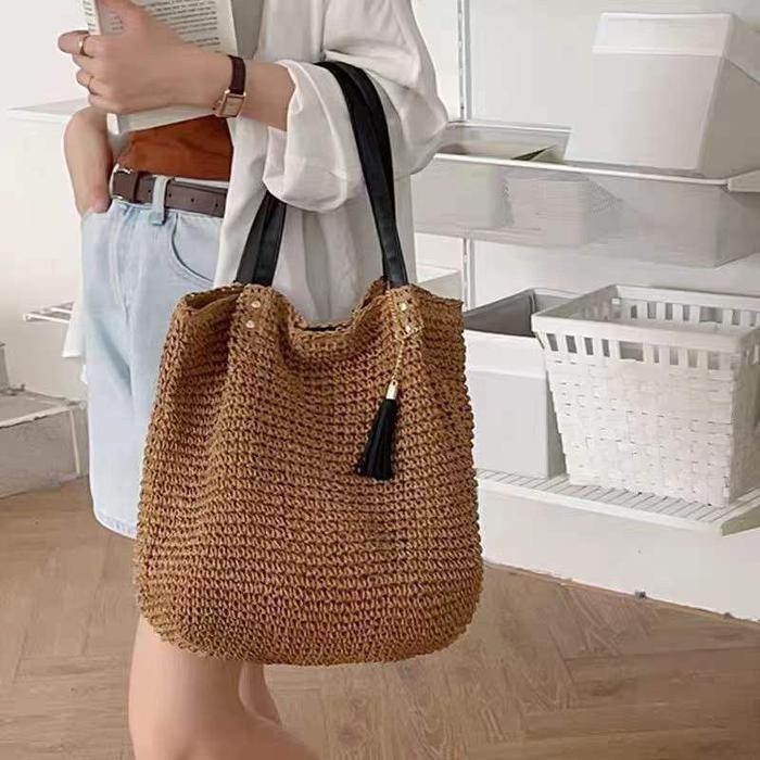Modelling Bag_Shop Premium Straw Bag 8517 - 009 - 011 - 012 - 013 กระเป๋าดอกไม้หวาย
