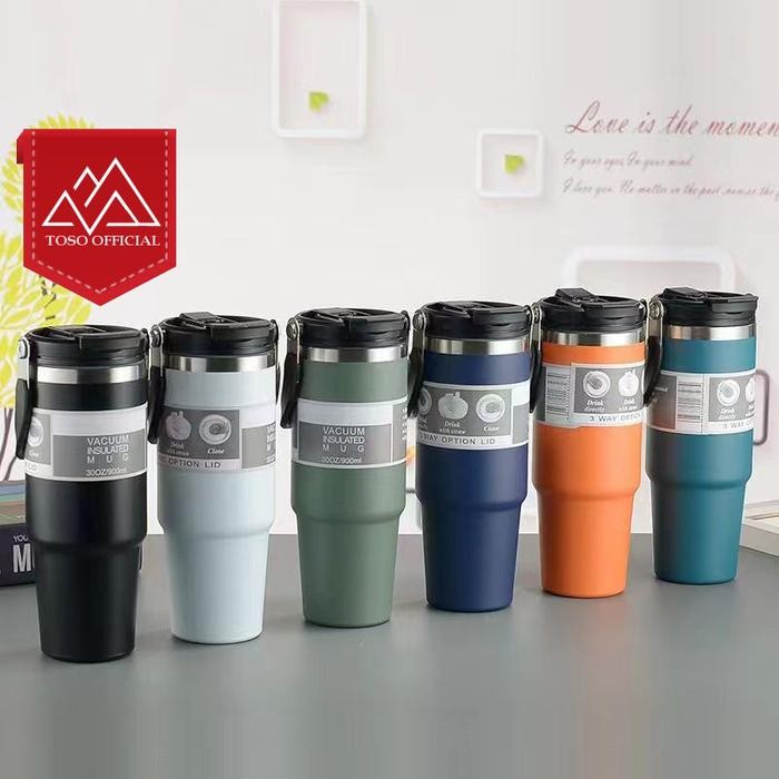 TERMOS Tumbler Coffee Tea Drinking Bottle Flip Handle Straw Thermos ฉนวนสูญญากาศ
