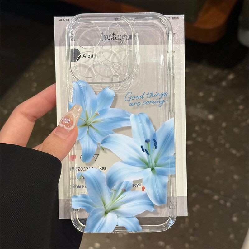 ล่าสุด Charm Blue Flower Soft Case Iphone 11 13 15 Pro Max 17 Pro Max 17 Air Ip 11 16E 7+ 8+ Ip 12 1