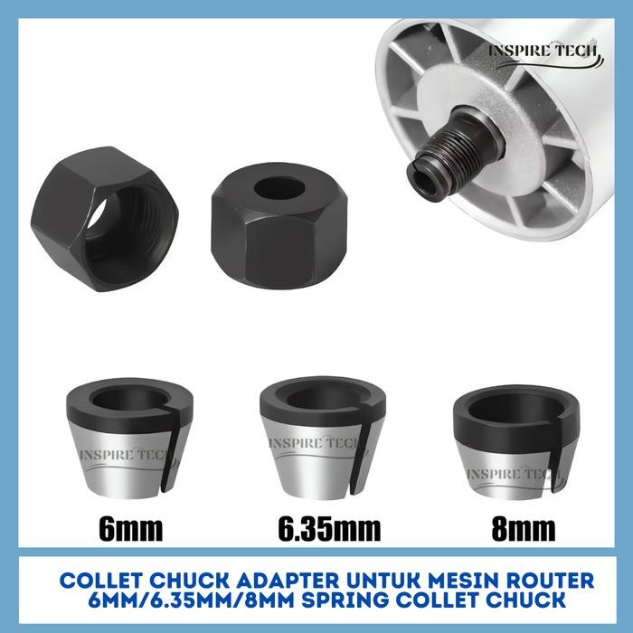MESIN 1 ชุด 3In1 อะแดปเตอร์ Collet Chuck สําหรับเราเตอร์เครื่อง 6 มม./6.35 มม./8 มม. ฤดูใบไม้ผลิ Col