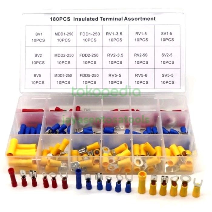 Skun ชุด 180 ชิ้น Spade Terminal Connector ฉนวนสายไฟ