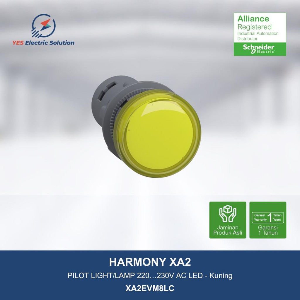 Schneider โคมไฟนักบินไฟฟ้า Easy Harmony XA2 22mm LED 220 - 230VAC สีเหลือง - XA2EVM8LC