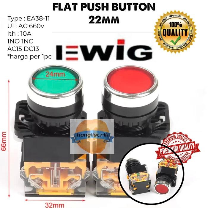 ปุ่มกดเปิดปิดสวิตช์ปุ่มแบน 22 มม. 10A 660V ประเภท Ea38-11