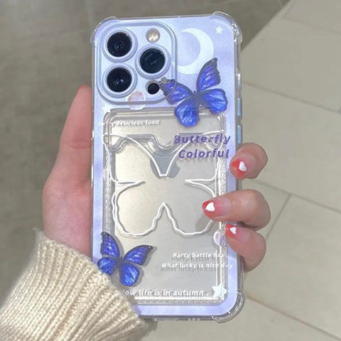 Blue Sketch Girl Butterfly Casing Redmi Note 13 Note 14 Pro Plus 4G 5G 12 Pro Max 10 10S 10 Pro 11S 