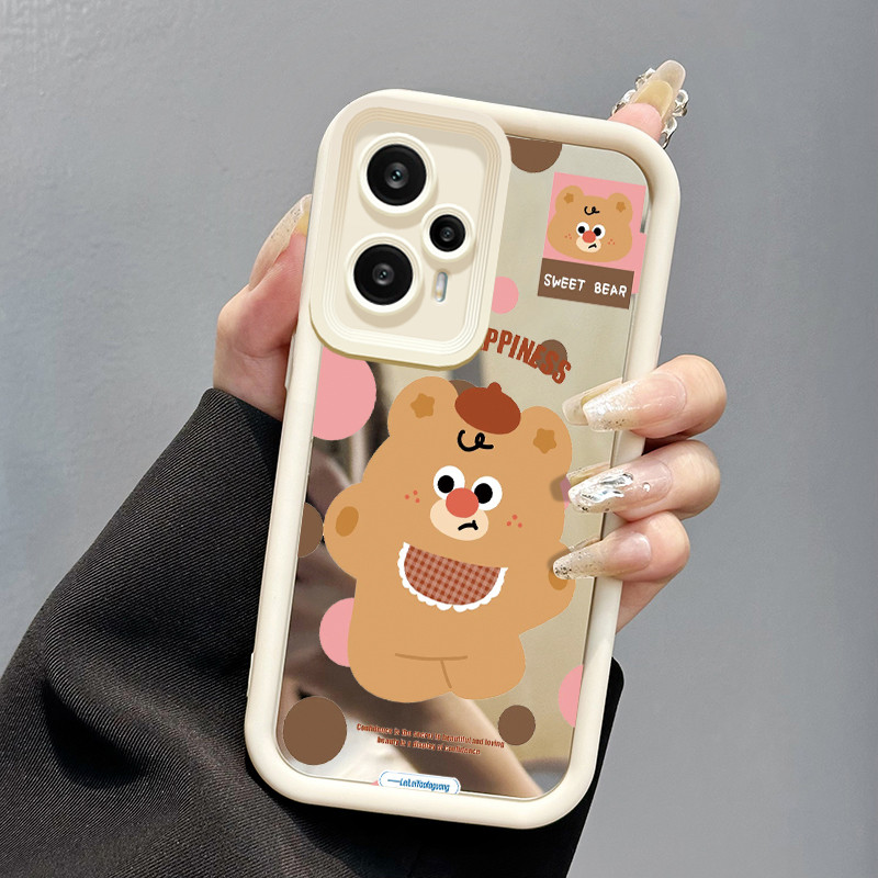 Xiaomi 14 14T 14T Pro 5G POCO F6 F5 กรณีหมีสีน้ําตาลขนาดเล็กปลอก HP Mirror Softcase ซิลิโคนป้องกัน