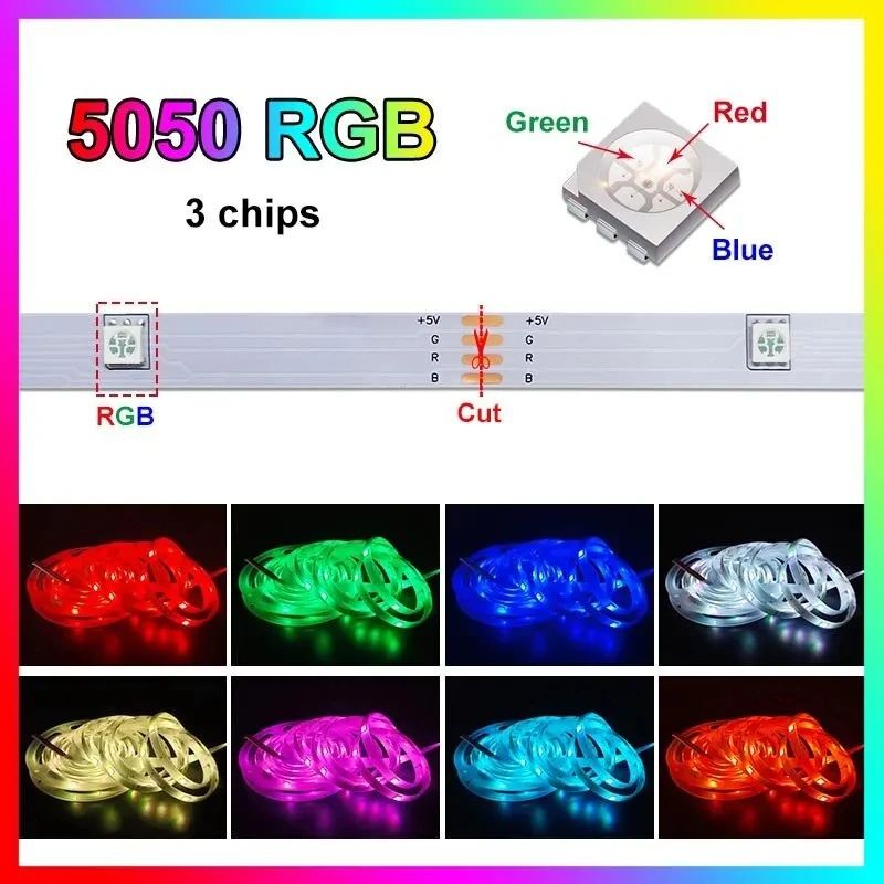 ไฟ LED สําหรับห้อง RGB LED Strip เปลี่ยนสี RGB50 ไฟเทปสําหรับตกแต่งบ้านทีวี