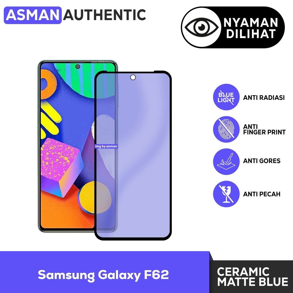 กระจกนิรภัยสําหรับ Samsung Galaxy F62 | ฟิล์มเซรามิค Matte Blue Premium