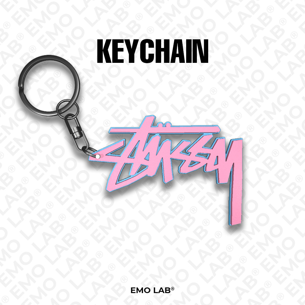 KEYCHAIN STUSSY BLUE PINK 3D PRINT