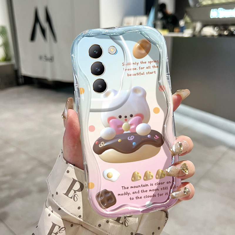 HP สําหรับ VIVO Y100 4G Y200E 5G V30 SE V40 SE 5G V30 Lite 4G T3 5G กรณีหมีรูปแบบขนมปลอก HP ปลอกครีม