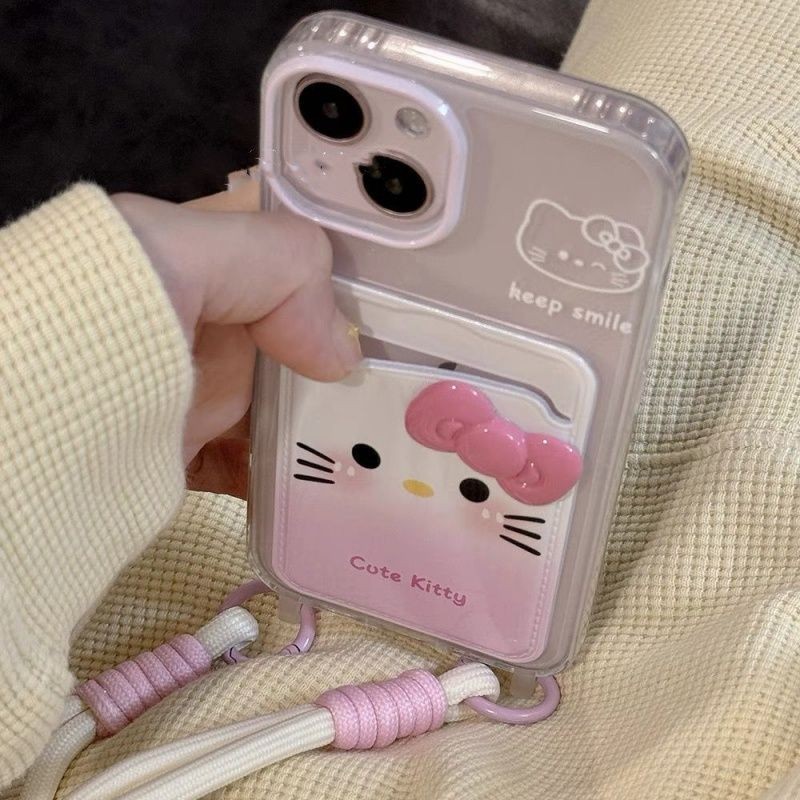 MERAH ผู้ถือบัตรสายคล้องคอ Kitty สีชมพูกรณี Hp Xiaomi F7 C85 Poco C71 X7 Pro C75 C65 15 14 14T C65 C