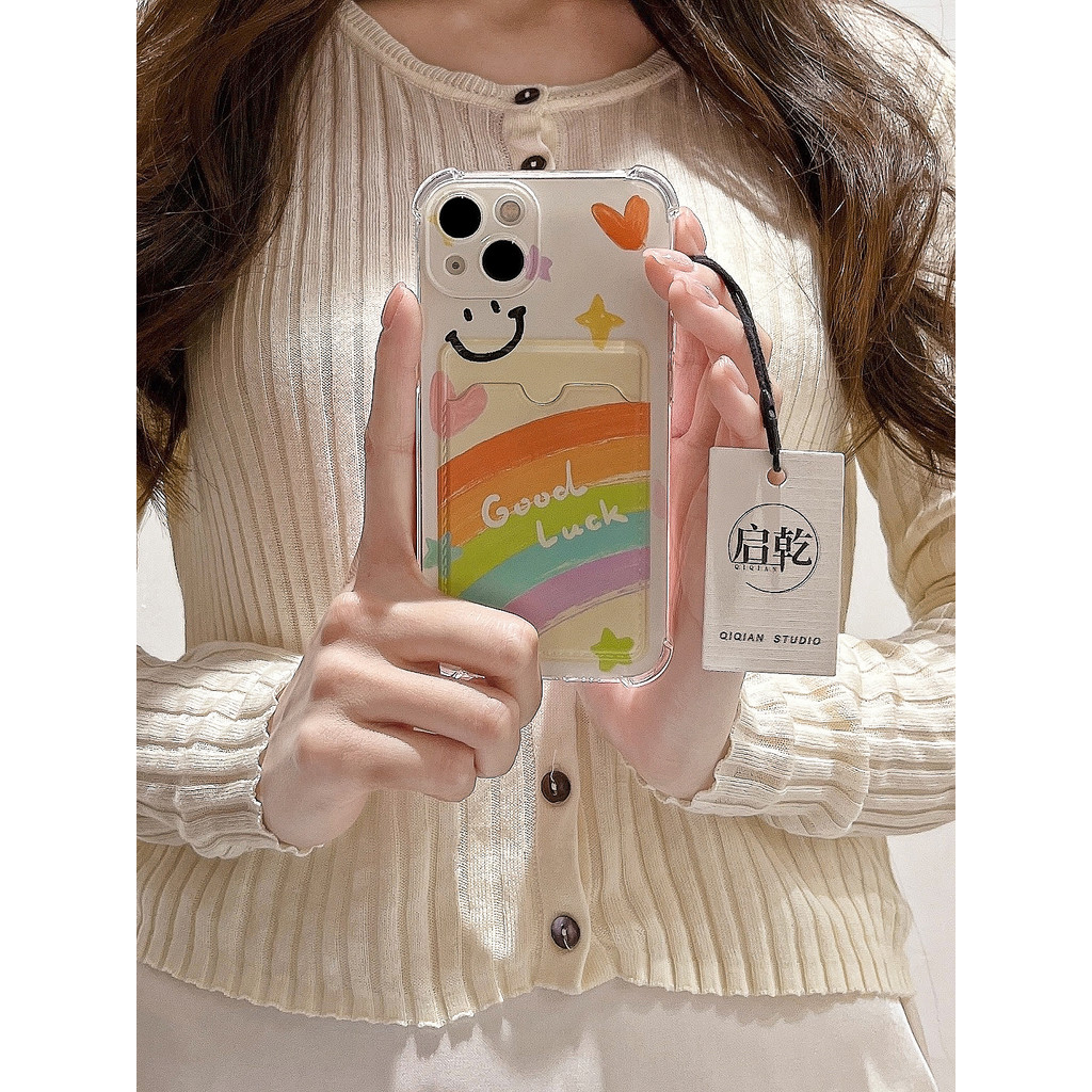 MERAH HP สีสัน Rainbow Card Holder สายคล้อง Xiaomi F7 C85 C75 C65 15 14 14T Poco C71 X7 Pro C65 C75 