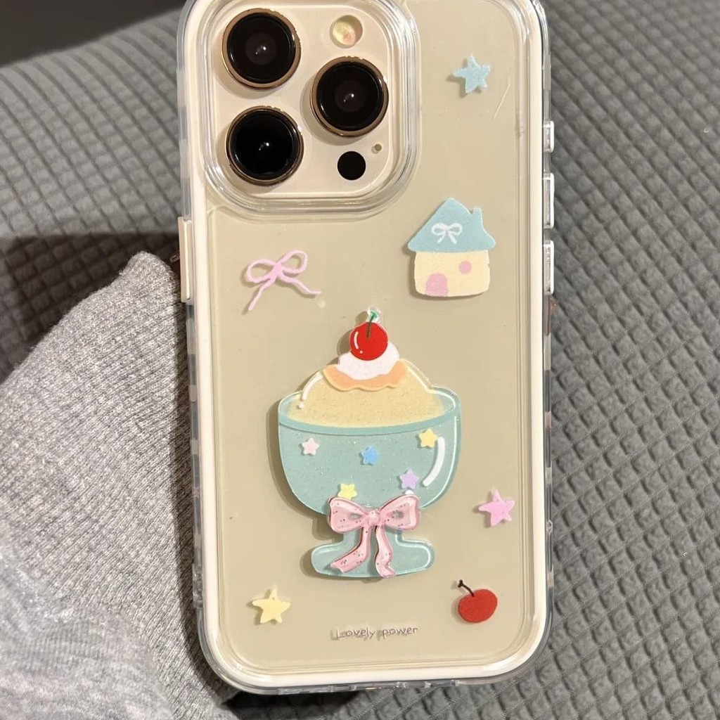 HP Soft Cake Cherry Bow สําหรับ Iphone 17 Air 17 Pro Max 15 16 Pro Max 11 13 Pro Max 13 Mini Ip11 7+