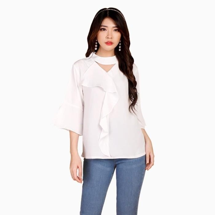 (Allthebest) เสื้อเบลาส์คอสูงเกาหลีล่าสุดแขน 3/4 - Jfashion new Samantha