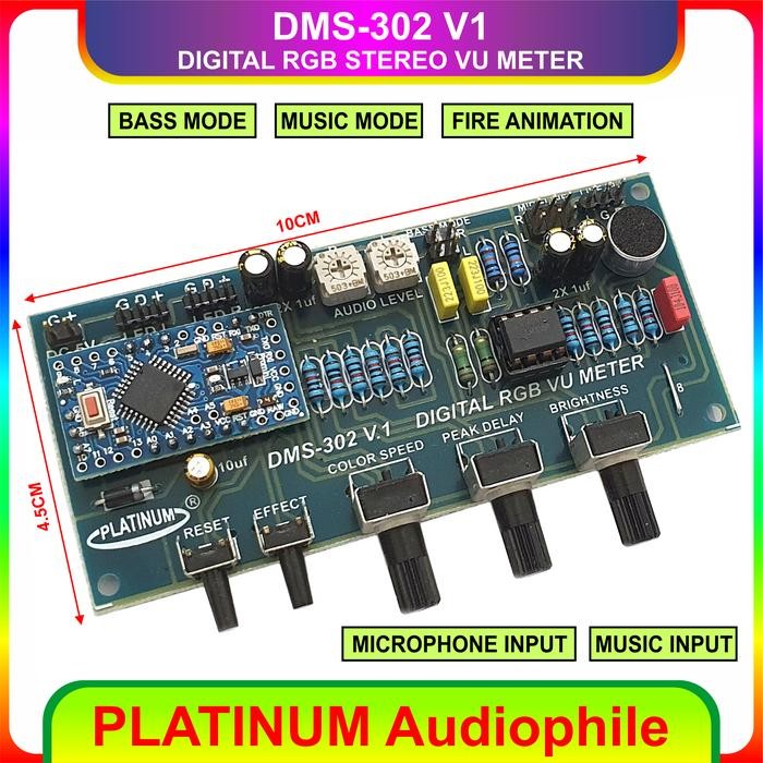 โมดูลมิเตอร์สเตอริโอ Vu Dms-302 V1 Digital Rgb Music สเตอริโอ Vu Meter