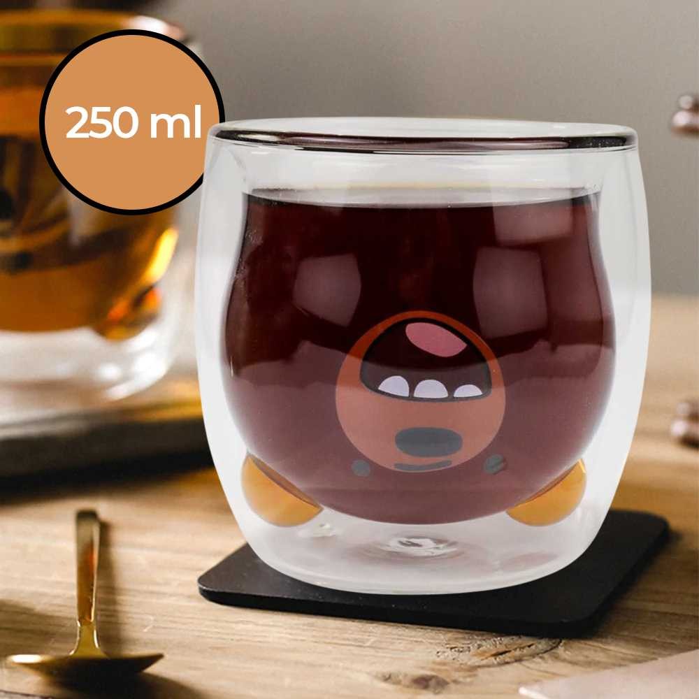ASLEY ทนความร้อน Aesthetic Glass Cup Double Wall Bear Glass 250ml - C8785