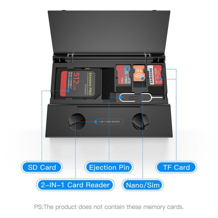Multi-Function Card Organizer 7in1 Data Card SD พร้อม OTG Card Reader USB 2.0 Type-C อะแดปเตอร์การ์ด