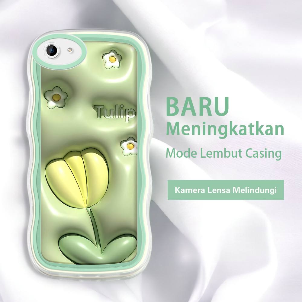 HIJAU HP OPPO F1S F3 F5 PLUS F7 YOUTH F9 F11 PRO lite A3 A7X A59 A59S 3D สีเขียวดอกทิวลิปรูปแบบนุ่มส