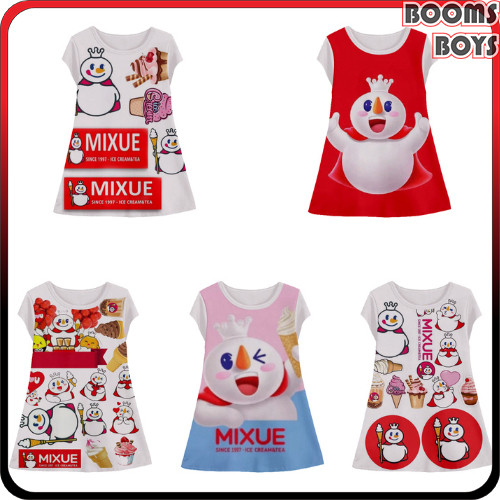 Mixue Mascot ชุดน่ารัก 3d Animation เด็ก Tunic Mixue Mascot เสื้อผ้าสําหรับเด็กผู้หญิงอายุ 1-12 ปี -