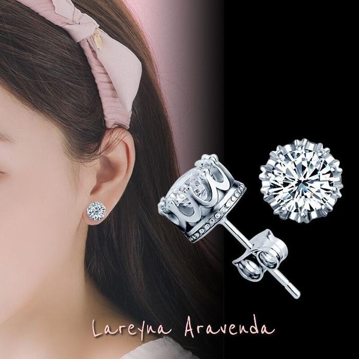 Lareyna Aravenda ต่างหูผู้หญิงเกาหลี Silver S925 Crystal Crown Motif At001