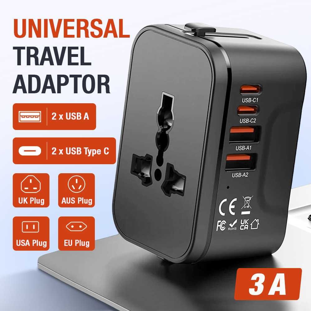 Lencent Universal Travel Adapter Multi Port Usb Type C Uk Eu Usa 3A - Hht205