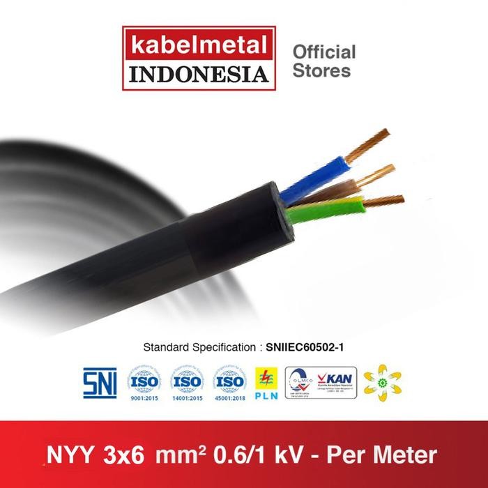 NYY สาย 3x6 มม. ต่อเมตร wiremetal INDONESIA - Tufuur ลวดทองแดงเดี่ยวกลางแจ้ง PVC สีดํา