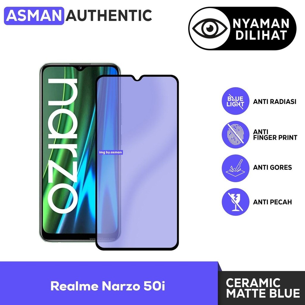 กระจกนิรภัยสําหรับ Realme Narzo 50i | ฟิล์มเซรามิค Matte Blue Premium