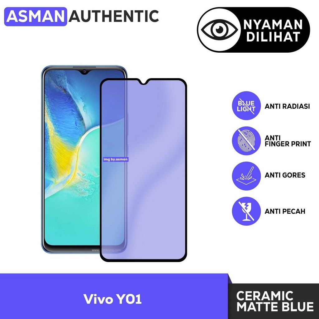 กระจกนิรภัยสําหรับ Vivo Y01 | ฟิล์มเซรามิค Matte Blue Premium