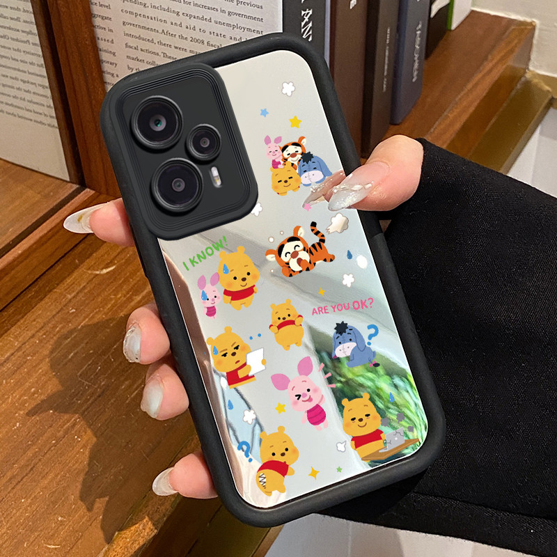 HP Xiaomi 14 14T 14T Pro 5G POCO F6 F5 เคสซิลิโคนกระจกเคสโทรศัพท์หมีขนาดเล็กและกระต่ายน้อย Softcase