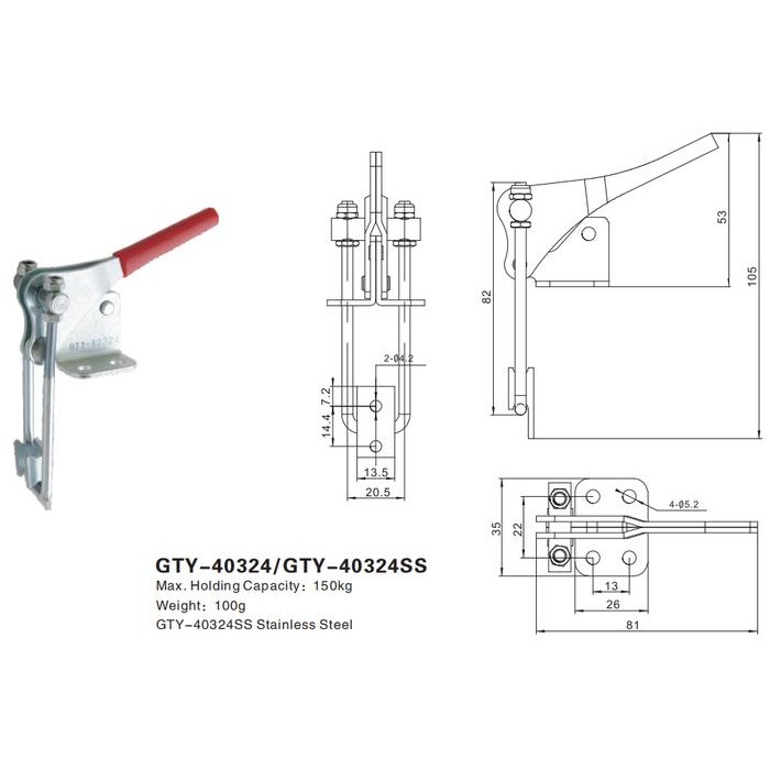 TOGGLE CLAMP GH 40324 QUICK HOLDING RELEASE LATCH 150KG 150 KG
