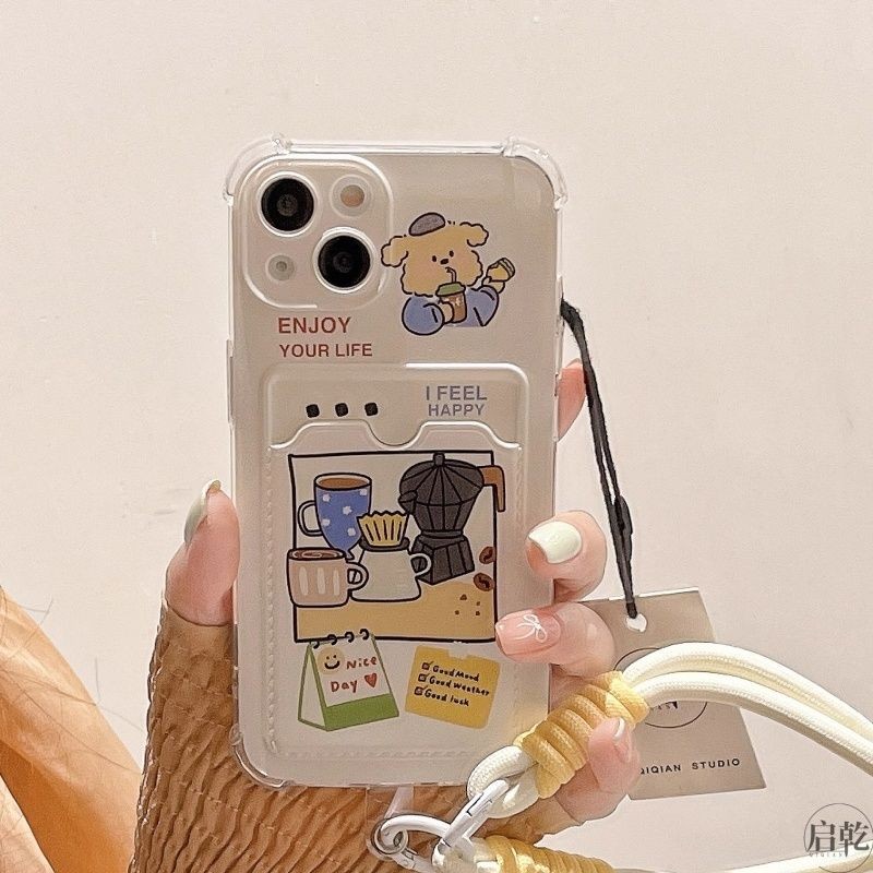 Card Holder Strap Dog Coffee Beautiful Casing Hp Vivo Y19s Pro Y18 Y28 V40 Lite Y33S Y33T Y12 Y12S Y