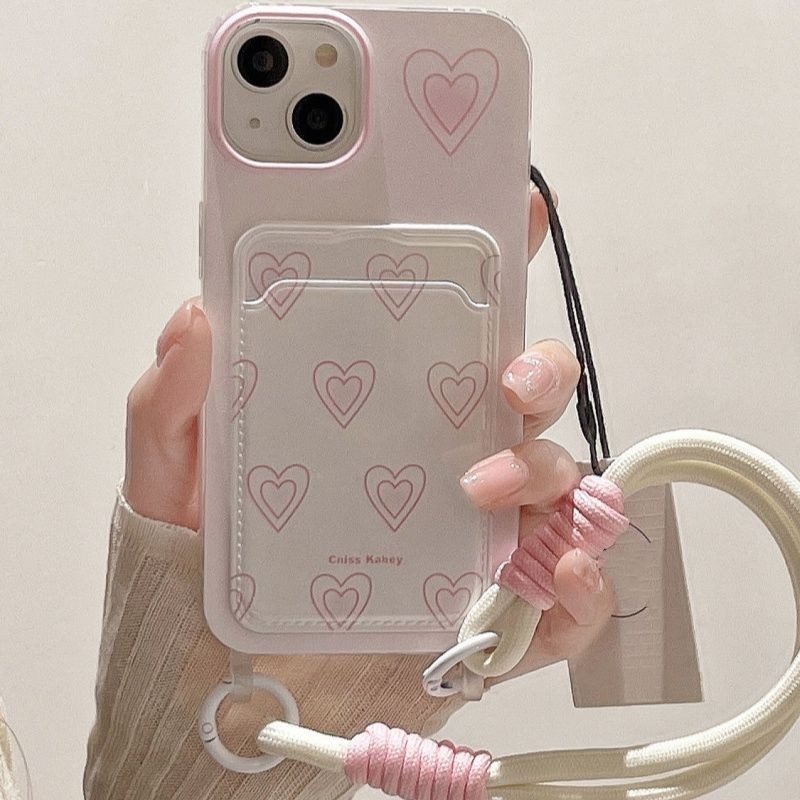 MERAH Love Card Holder Pink Strap Case Hp Vivo V40 Lite 4G Y19S Y28 Y29 5G Y03 Y03T Y12S Y12A Y22 Y2