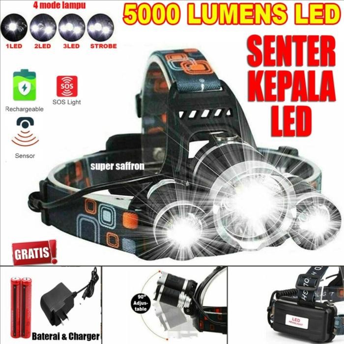 Cree XM-L T6 5000 Lumens ไฟหน้า Sea camping ไฟหน้าล่าสัตว์