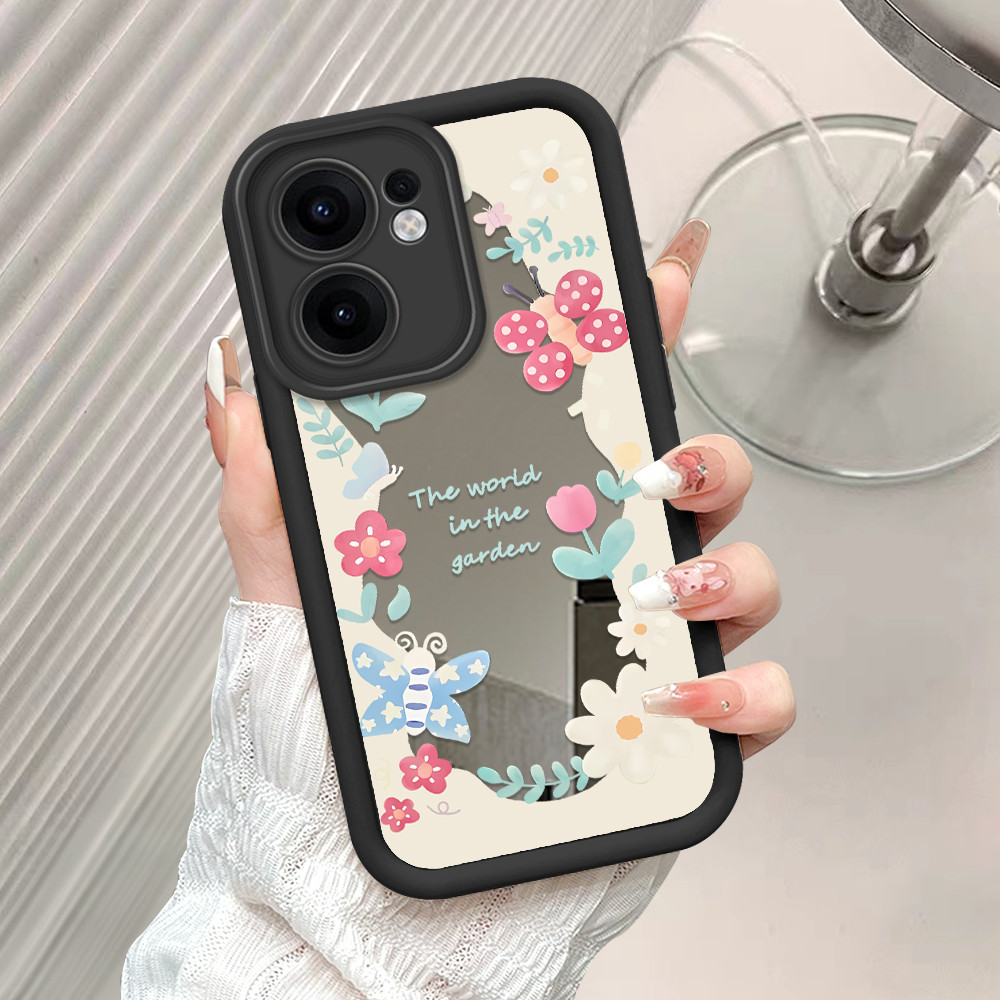 HP เคสโทรศัพท์สําหรับ OPPO Reno 13F 4G 5G กระจก Softcase ผีเสื้อดอกไม้กรณี Cassing 5003 JZ TY