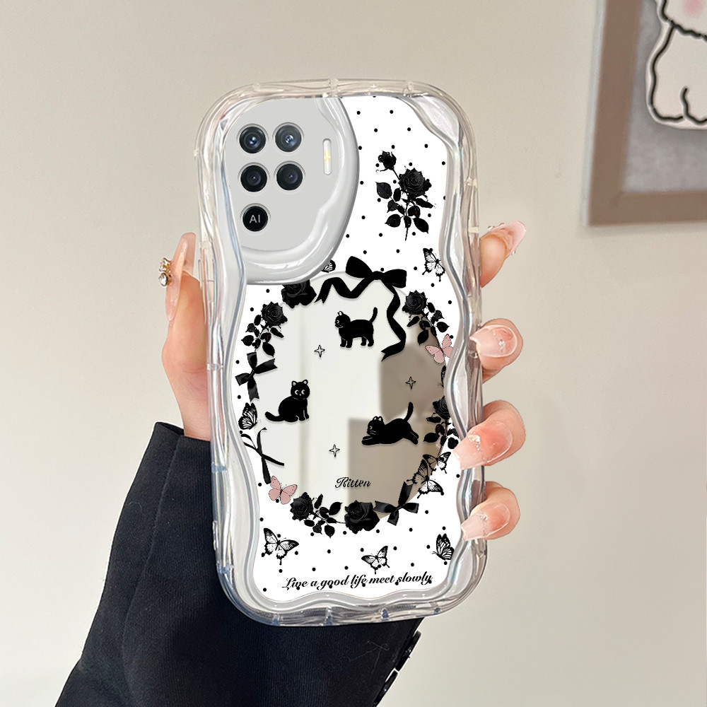 OPPO Reno 5F A94 สําหรับกระจกครีมปลอกนุ่มน่ารัก Softcase การ์ตูน Hp Full Kesing ผีเสื้อแมว Cassing 5