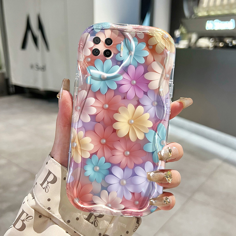 เคสโทรศัพท์สําหรับOPPO A73 2020 F17 A73 5G A72 5G A53 5GกรณีHP Cesing Pearlดอกไม้รูปแบบครีมเคสซิลิโค