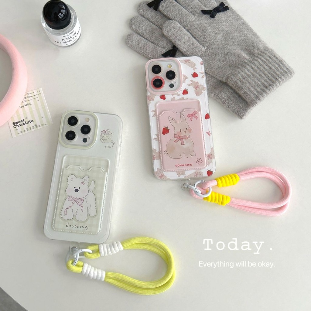 สุนัขน่ารัก Simple Rabbit Card Holder Case Hp Samsung 0 A37 A57 5G A07 A17 Galaxy A56 A36 A26 A16 A0
