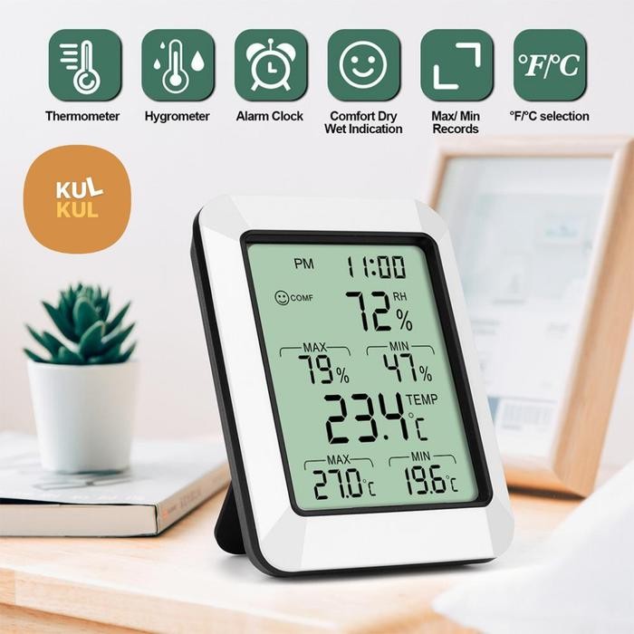 เทอร์โมมิเตอร์ดิจิตอลไฮโกรมิเตอร์นาฬิกาปลุกวันที่ปฏิทิน - RZ820. *