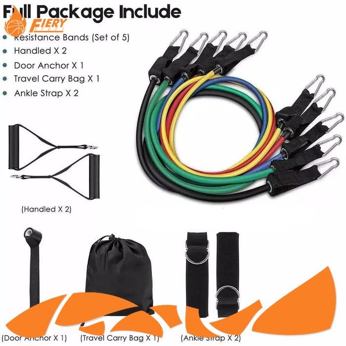 [Fiery Sport] Resistance Band Set 11 Full Bands Tube Tube Tubes Set อุปกรณ์ฟิตเนสออกกําลังกายแบบพกพา