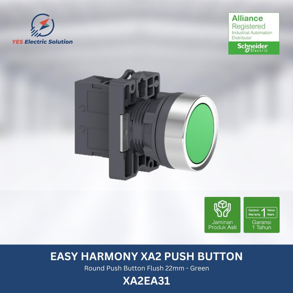 HIJAU Schneider Electric Push Button Flush 22mm 1NO Green - XA2EA31