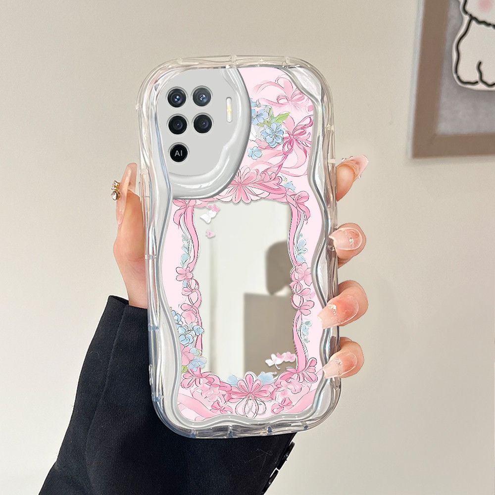 HP เคสโทรศัพท์สําหรับ OPPO Reno 5F A94 กระจกครีมนุ่มน่ารัก Softcase การ์ตูนดอกไม้ปลอก 5484 JZ