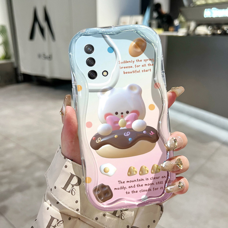 HPปลอกสําหรับOPPO A74 4G A95 4G F19 F19s Reno 6 LiteกรณีหมีรูปแบบขนมปลอกHPปลอกครีมคอนเทนเนอร์ซิลิโคน