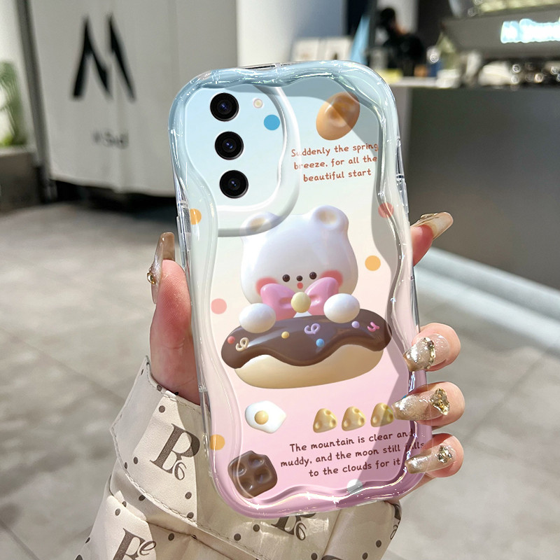 SAMSUNG HPปลอกสําหรับSamsung Galaxy S23 Plus S23 Ultra S23 FEกรณีหมีรูปแบบขนมปลอกHPปลอกครีมคอนเทนเนอ