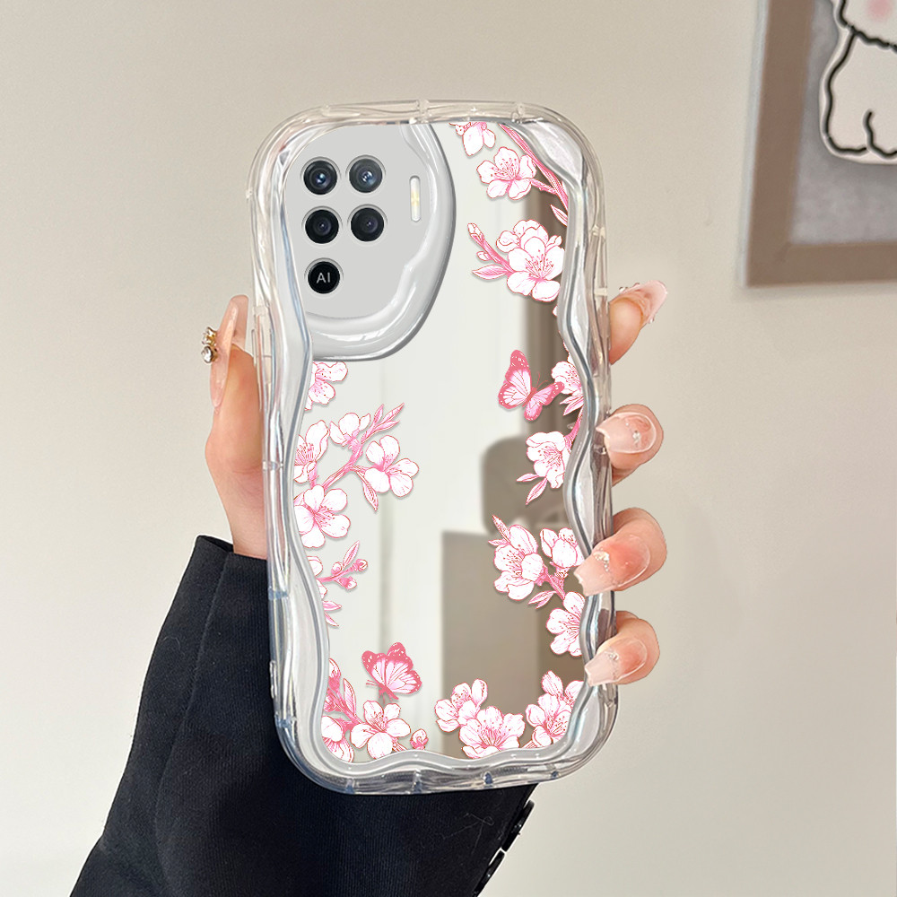 HP เคสโทรศัพท์สําหรับ OPPO Reno 5F A94 กระจกครีมนุ่มน่ารัก Softcase การ์ตูนดอกไม้ปลอก 5482 JZ