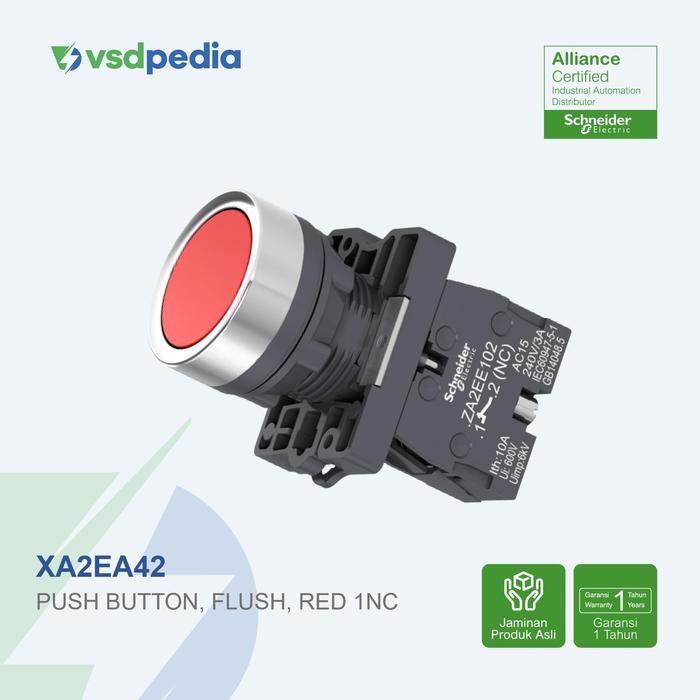 MERAH Schneider Electric Harmony XA2 PushButton Flush 22mm 1NC สีแดง XA2EA42