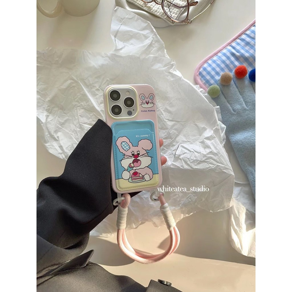 MERAH Rabbit Strap Card Holder Pink Casing Xiaomi F7 C85 15 14 14T Poco C71 X7 Pro C75 C65 M3 M4 M4 