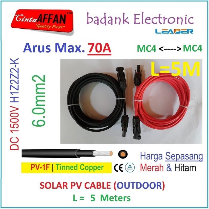 [MC4 --- MC4] สาย PV 1500V H1Z2Z2-K 6mm2 ทองแดงชุบ L=5 เมตร
