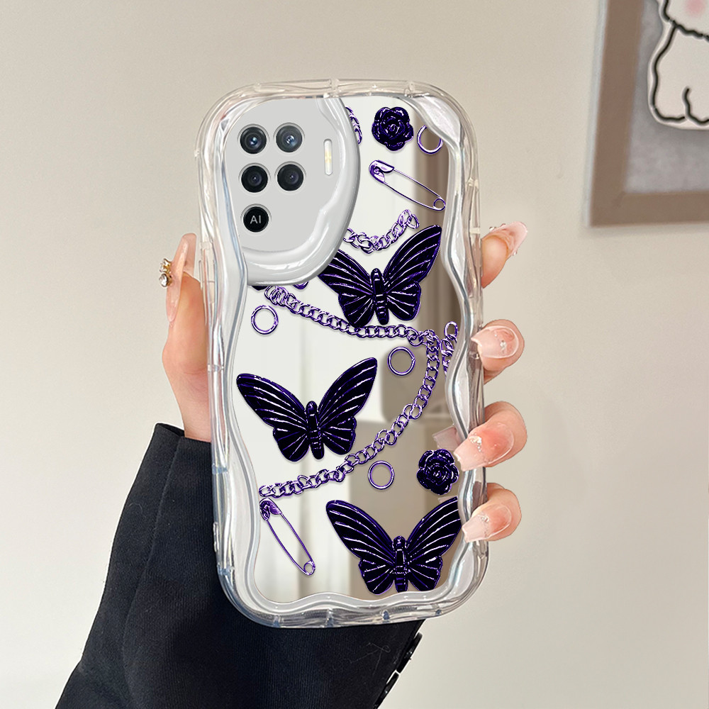 OPPO Reno 5F A94 สําหรับกระจกครีมปลอกนุ่มน่ารัก Softcase การ์ตูน Hp Full Kesing ผีเสื้อ Cassing 5488