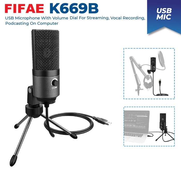 FIFAE K669B ไมโครโฟนคอนเดนเซอร์ USB ไมโครโฟนบันทึกในร่มพร้อมขาตั้ง