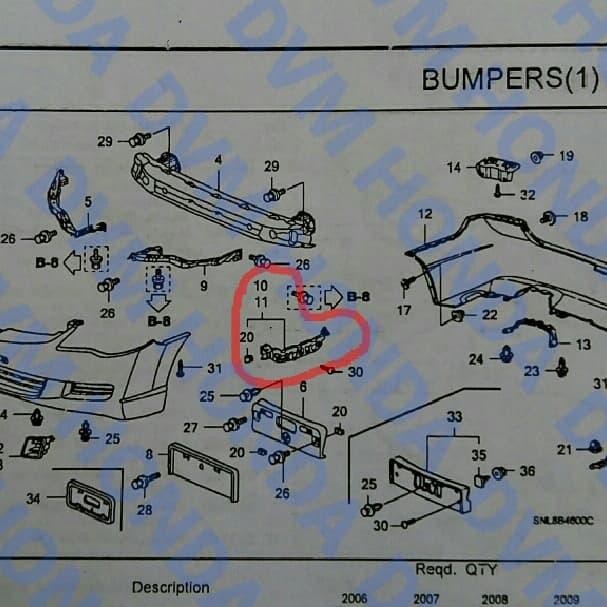 อะไหล่ขายึดกันชนหน้าขวา Civic Fd ดั้งเดิม
