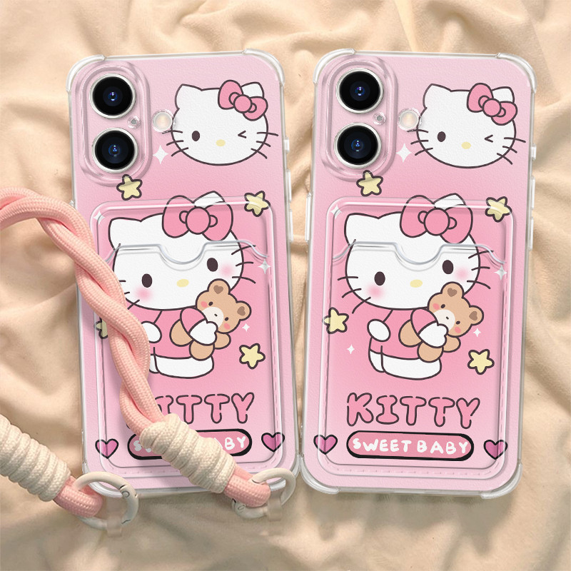 Card Holder Strap Halo Kitty Clear Casing Xiaomi 15 Poco C71 X7 Pro 5G C75 14T Pro F5 M5S 13T Pro C6